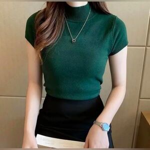 NEW Knitted Pullover Short Sleeves Turtleneck Top